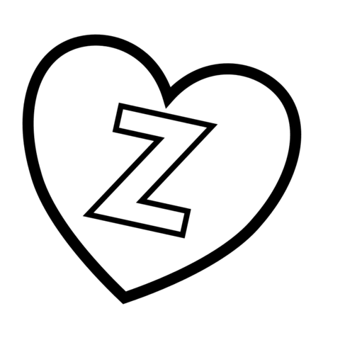 Letter Z In Heart Coloring Page